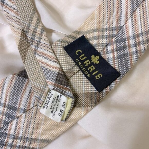 Vintage Currie Canada Made In Canada Beige Plaid Tie - Picture 3 of 6